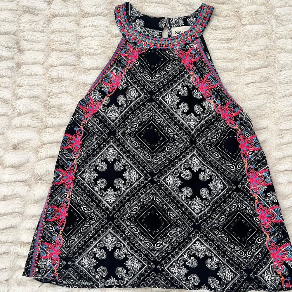 Savanna Jane Black and Pink Geometric Tank Top